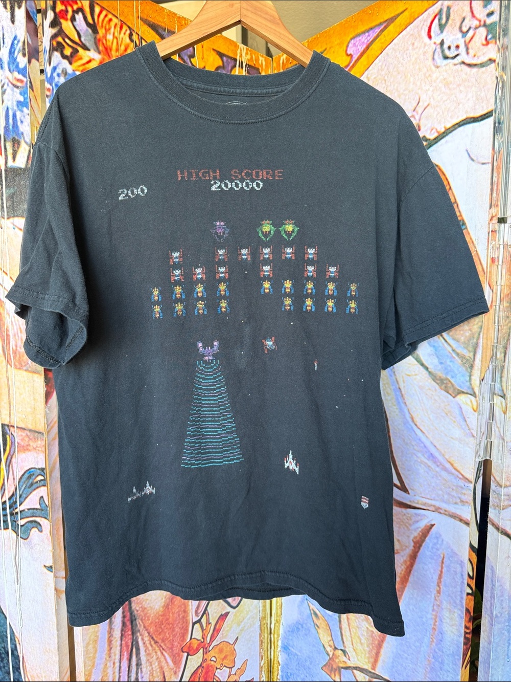 Galaga Retro Arcade Space Invaders Graphic Tee - Black